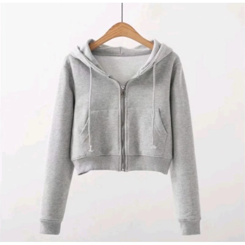 HOODIE CROP JACKET HOODIE ZIPPER CROP MODEL