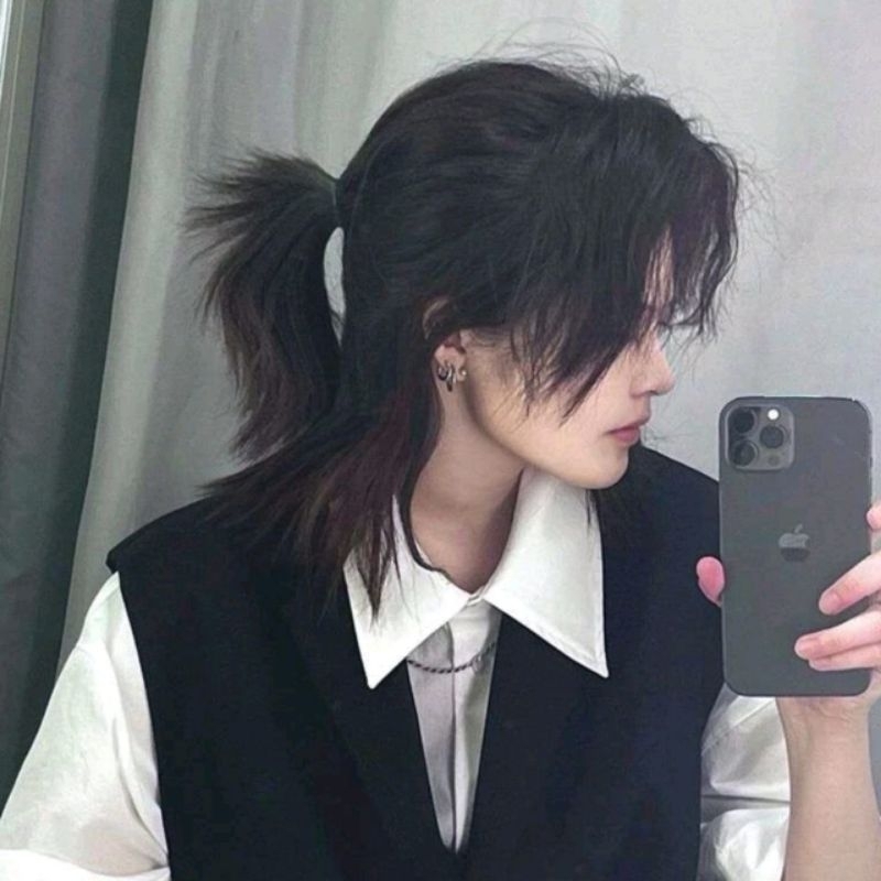 WIG ผู้ชายเกาหลีสไตล์ MULLET ยาวสไตล์ WOLFCUT สามารถล็อคกลับได้