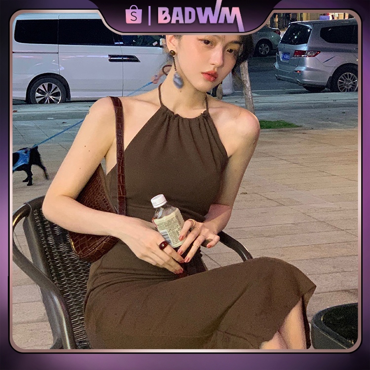 เซ็กซี่ BACKLESS DRESS KHAKI DRESS ชุดเซ็กซี่ MAXI DRESS SCUBA DRESS VINTAGE KOREA DRESS