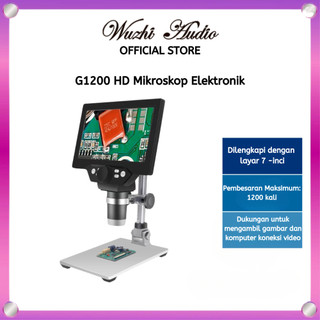 G1200 Digital Microscop Mesin Kaca Pembesar Elektronik Continuous Zoom Mikroskop Electronic 7 Inch Large Color Screen LCD Display 12MP 1-1200X for Soldering Continuous Amplification Magnifier Large Base