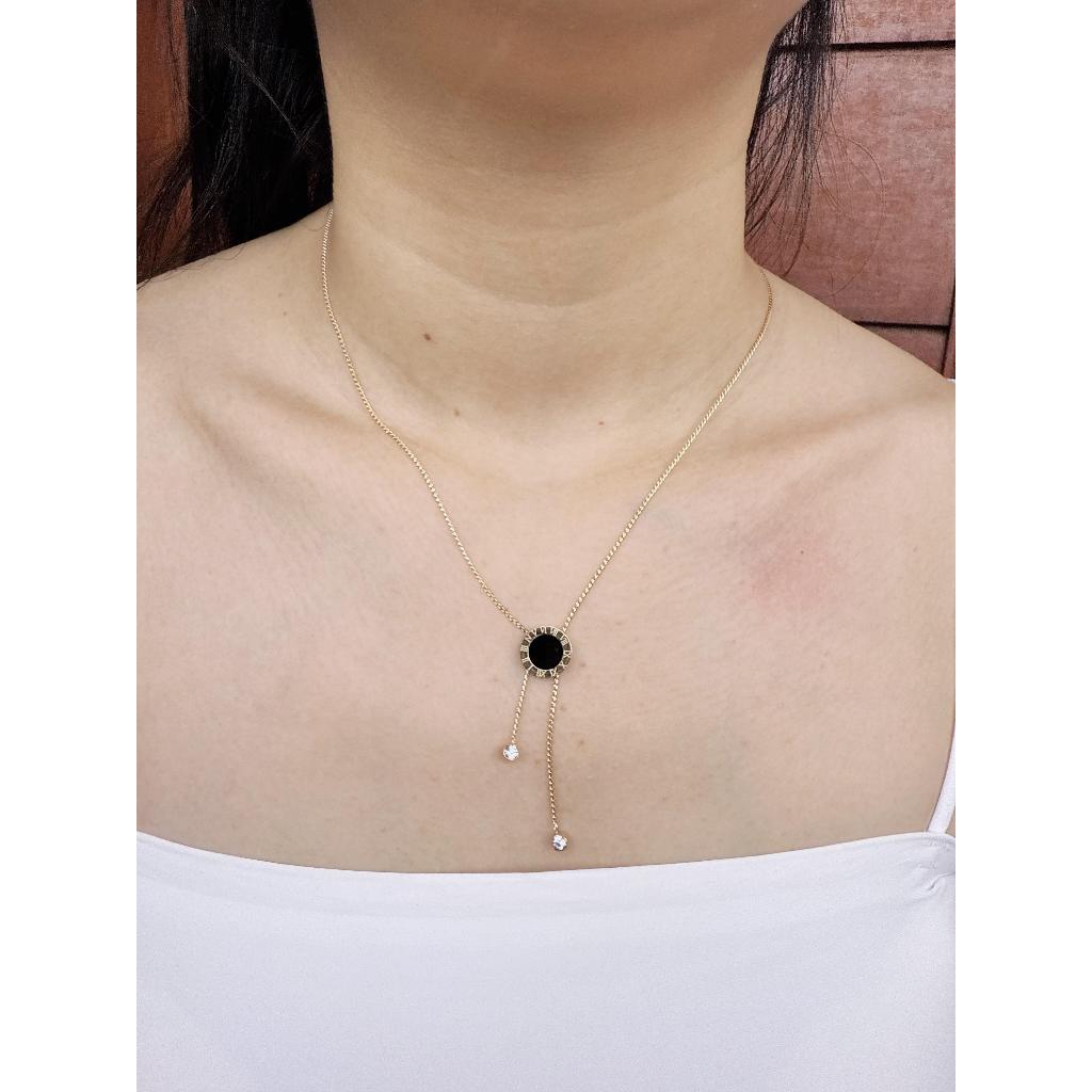 Blv สร้อยคอไทเทเนียมผู้หญิงสีดําป้องกันสนิม 18k Gold / สร้อยคอแฟชั่นเกาหลี KBLVH01G