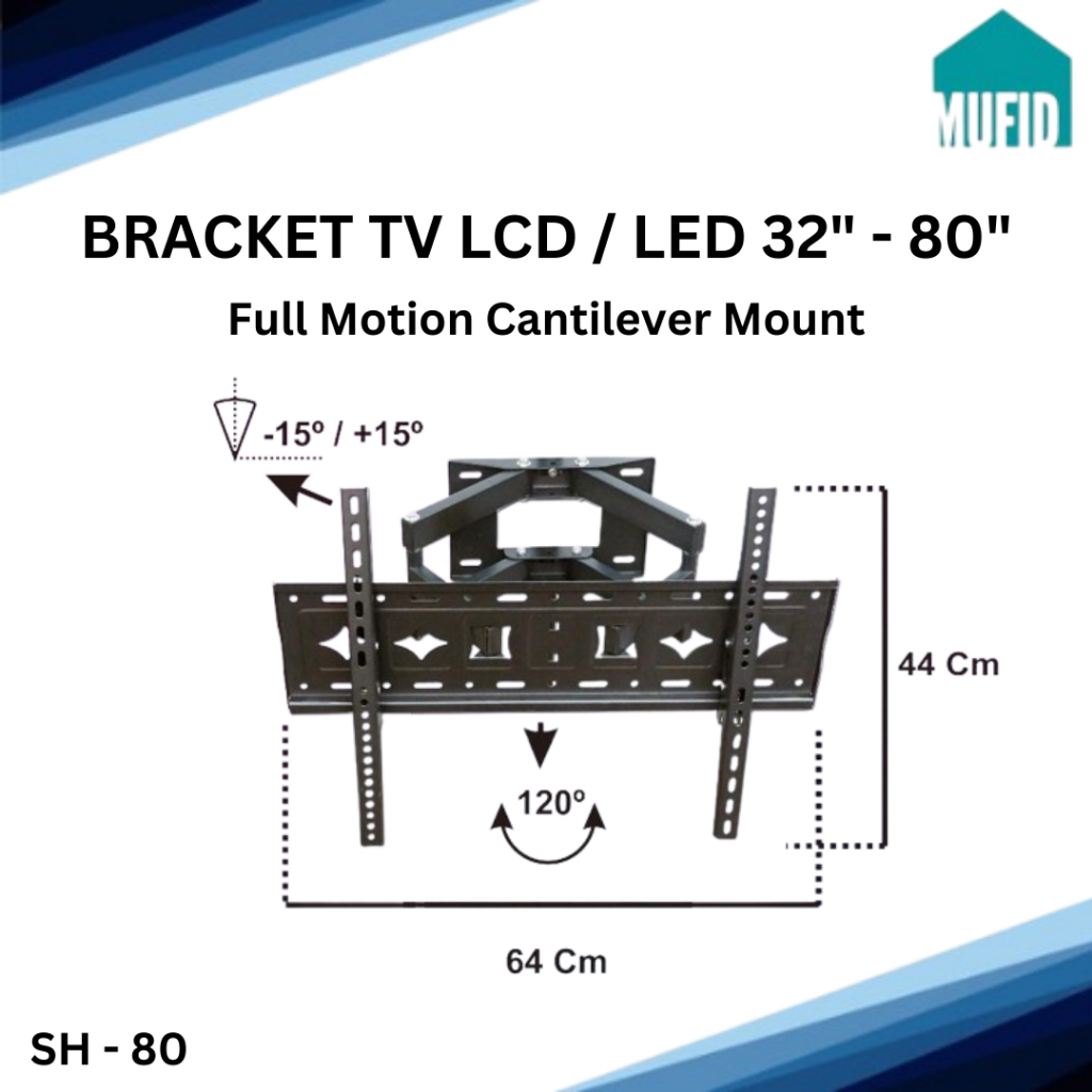 32" - 80" นิ้ว Full Motion Cantilver Mount LCD LED TV Bracket สีดํา