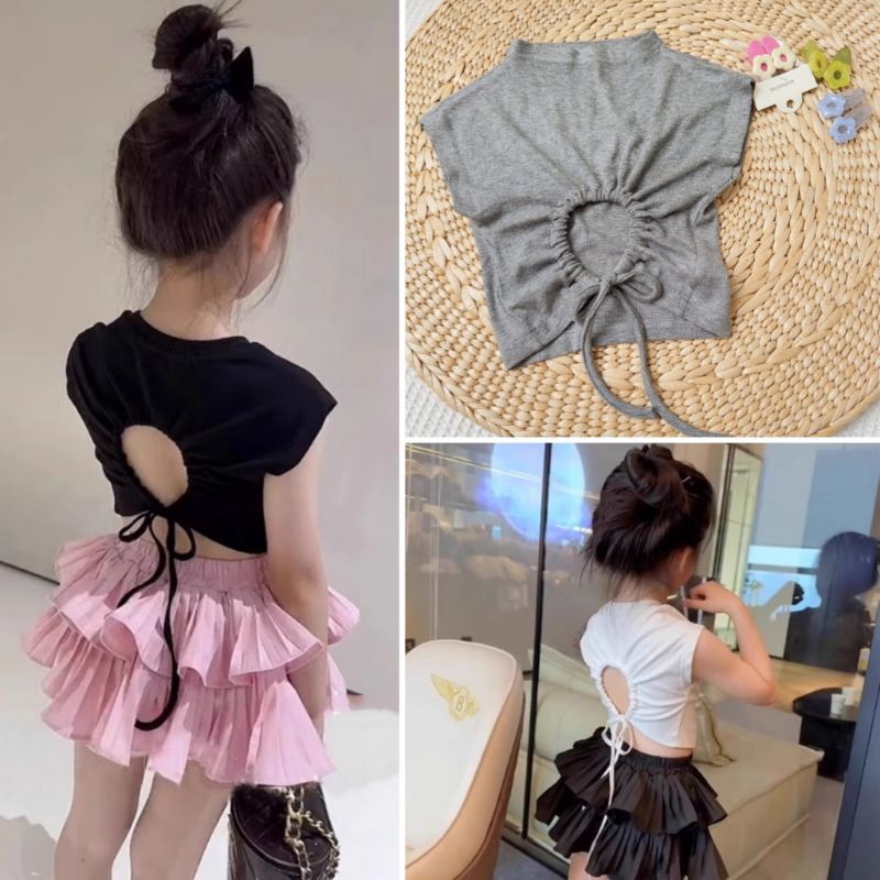 Vior เสื้อครอปเด็กผู้หญิง 1-6 ปี เสื้อผ้าเด็กทรงไวรัล