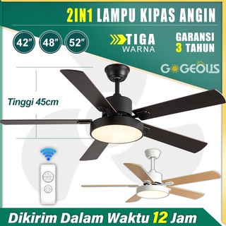 GOGEOUS lampu Kipas Angin Plafon Nordik 52inci 6 Kecepatan 3 Warna Kipas Lampu Gantung Plafon Remote