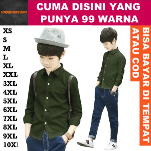 HIJAU KEMEJA 99 สีชายเสื้อชายเสื้อชายเสื้อเด็กยาว Basic Plain 1 กระเป๋าแขนยาวธรรมดา ARMY GREEN DARK 