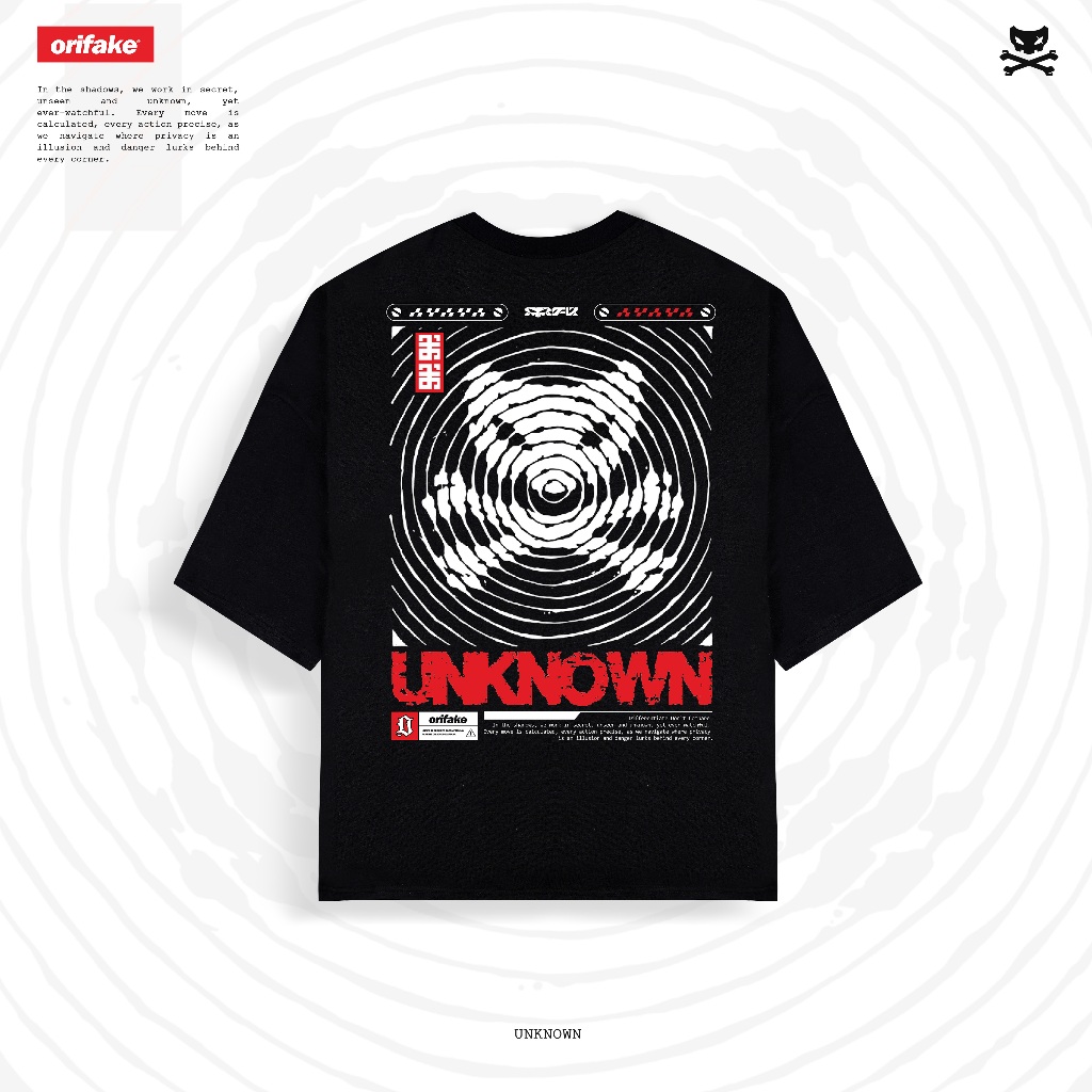 Orifake- เสื้อยืดโอเวอร์ไซส์ Unknown Black