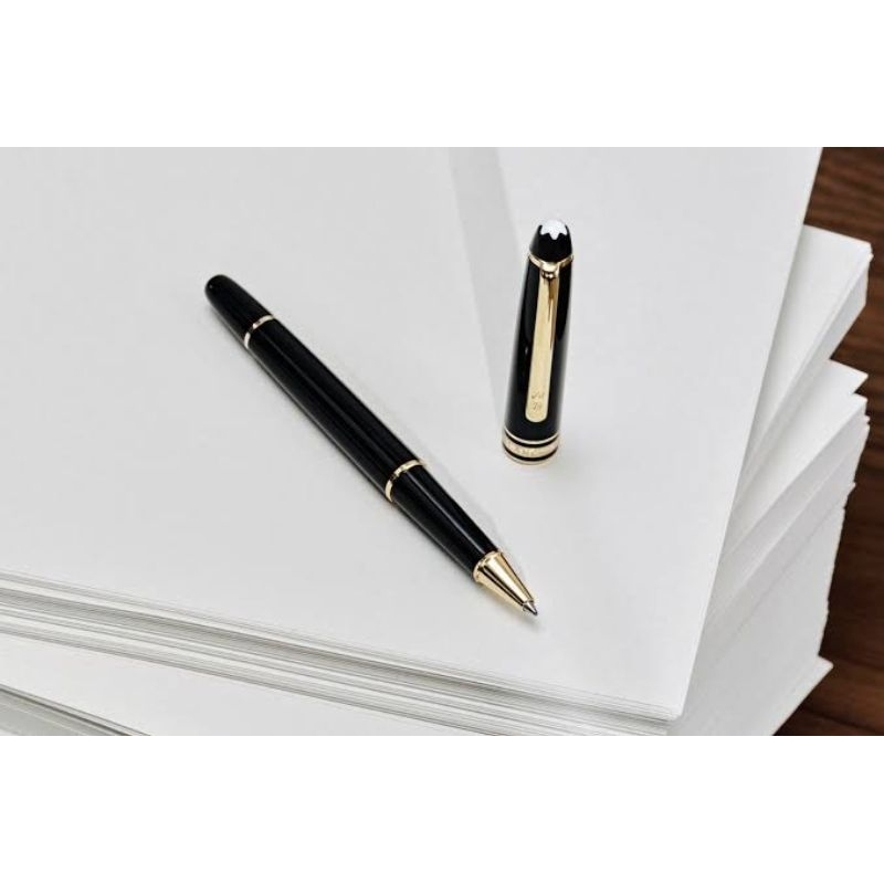 Mont BLANC Misterstuk BP/RB Black Gold Pens สามารถแกะสลักชื่อโลโก้ของคุณเอง