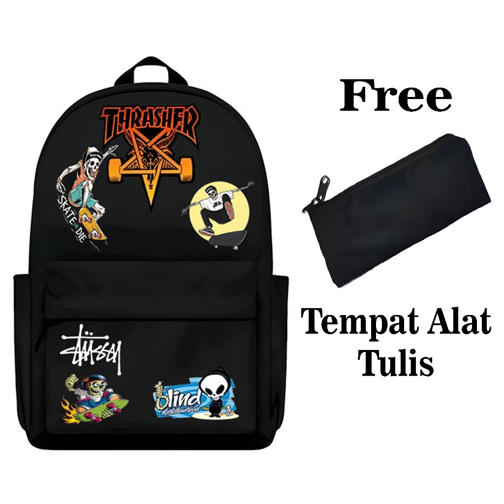 ล่าสุด Thrasher Skateboard Motif School Backpacks สําหรับเด็กชายและเด็กหญิง 2025