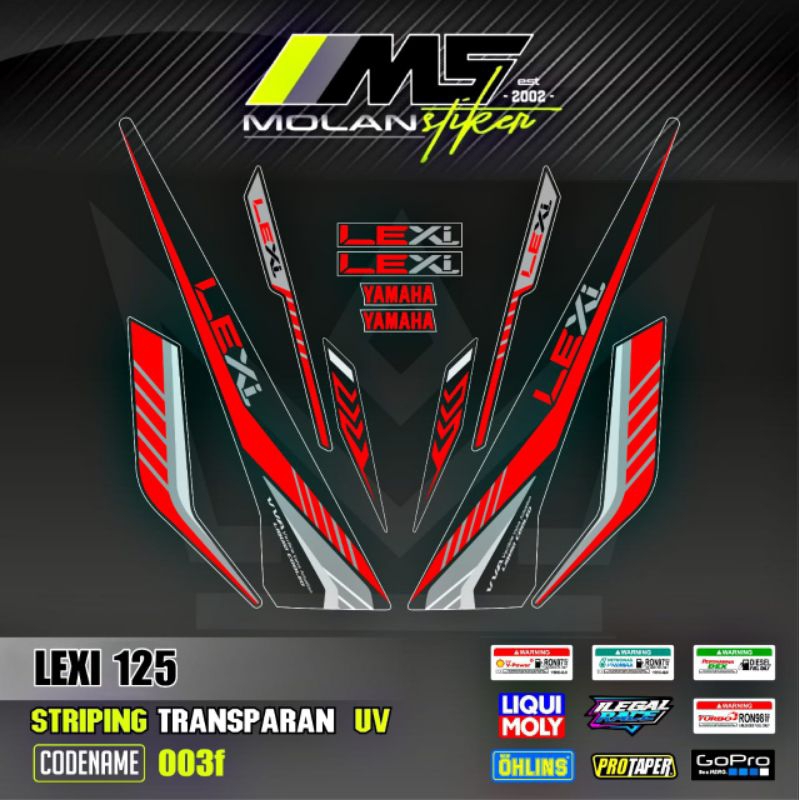 Merah Decal สติกเกอร์ Striping Variations โปร่งใส Uv Lexi 125 2018-2023 Yamaha Lexi 125 เก่า Lexi 12