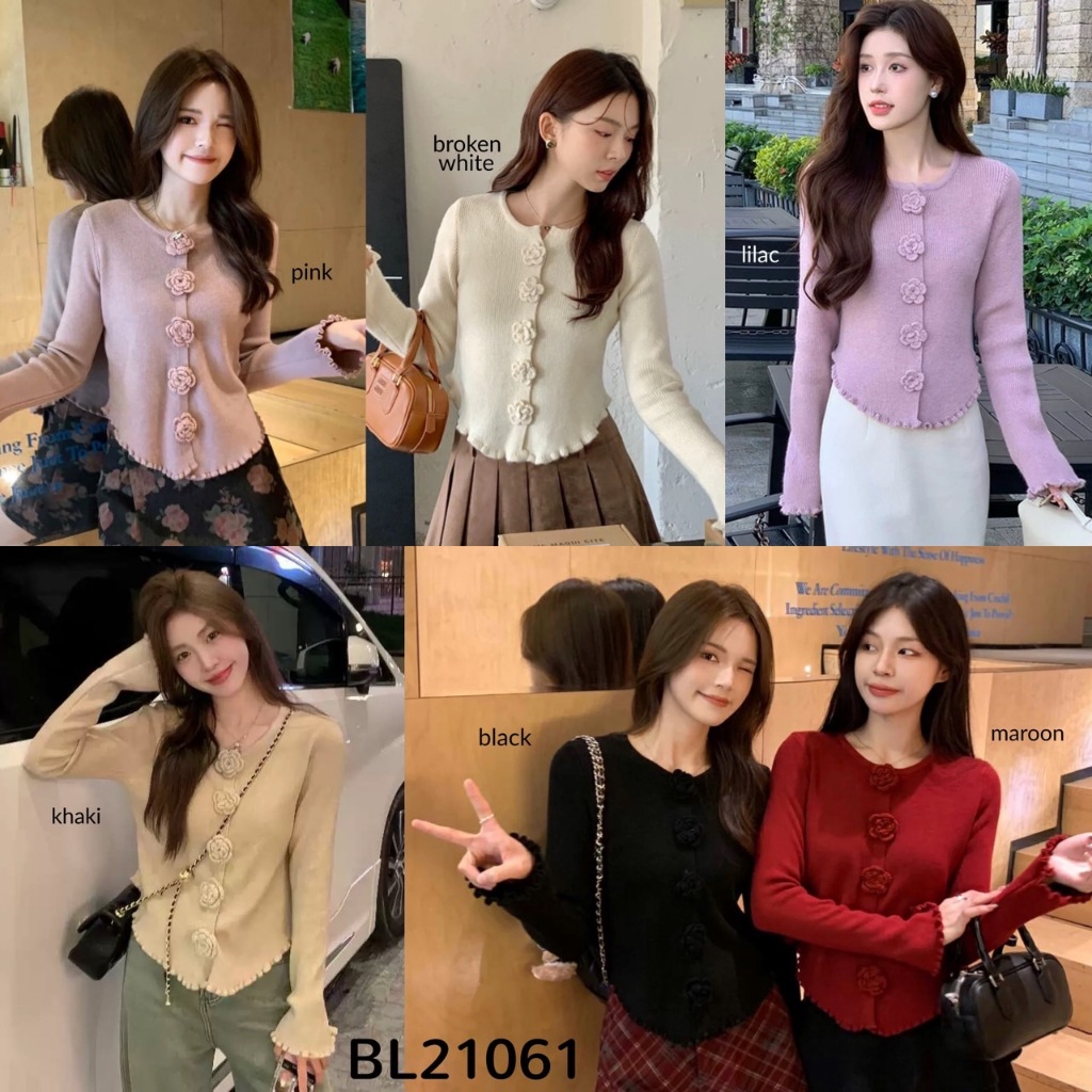 [FG] เสื้อถัก Flower 3D Curve Crinkle BL21061