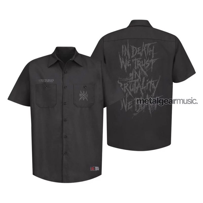 อินโดนีเซีย DEATH METAL iddm สีดําบนโลโก้สีดํา - KEMEJA WORKSHIRT original RELEASE โดย iddm ร่วม