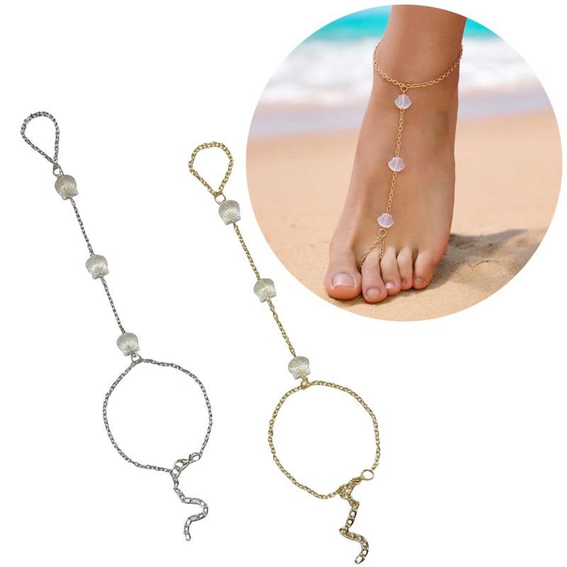 Sina Shell Chain Mittens Anklets Mermaid Charm Anklets เรซิ่น Shells ข้อเท้าแหวน Bodychain เชื่อมต่อ
