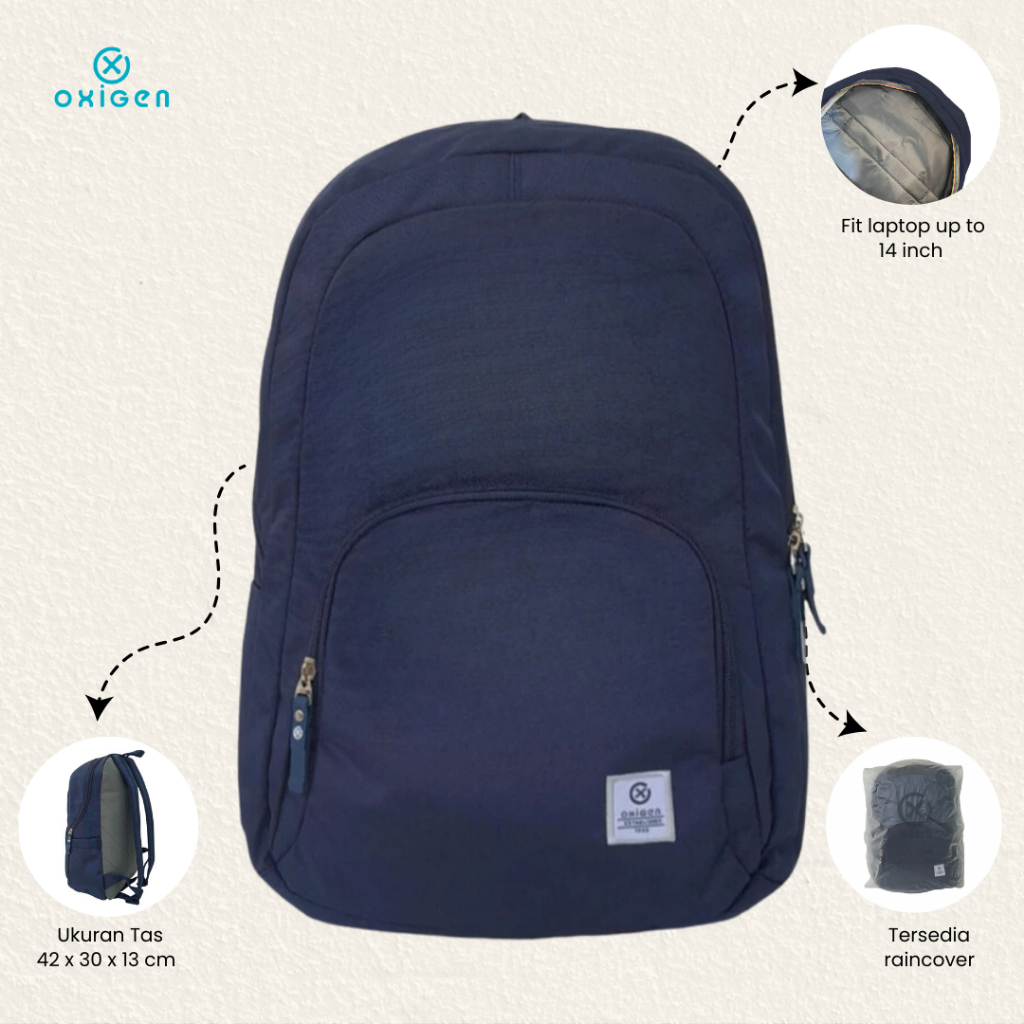Oxigen Clario กระเป๋าเป้สะพายหลังแล็ปท็อปสําหรับผู้หญิงกระเป๋าเป้สะพายหลังโพลีเอสเตอร์ผ้าคลุมกันฝนฟร