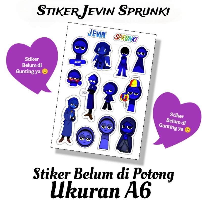 สติ๊กเกอร์ JEVIN SPRUNKI / ขนาด A6 ไม่เจียระไน / สติ๊กเกอร์ตัวละครน่ารัก