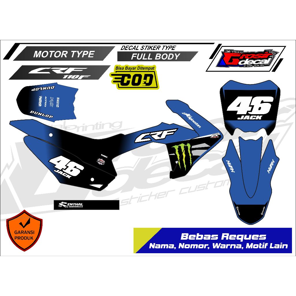 Blue Mini CRF 110 Trail Sticker Decal Full Body Free Custom