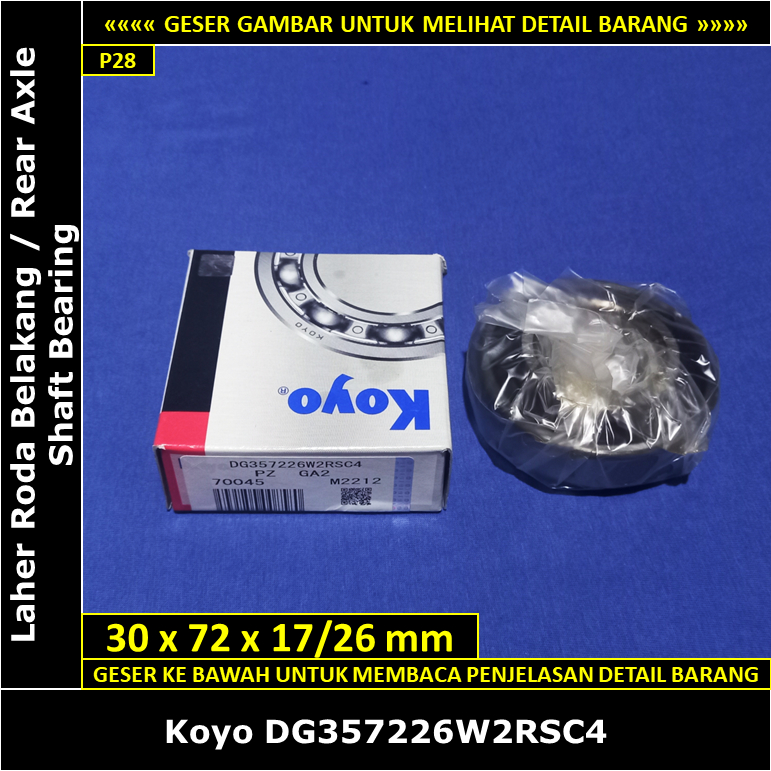 แบริ่งล้อหลัง Toyota Kijang Kotak Doyok 1981-1986 KF20 KF21 4K 5K Koyo DG357226W2RSC4 แบริ่งเพลาล้อห