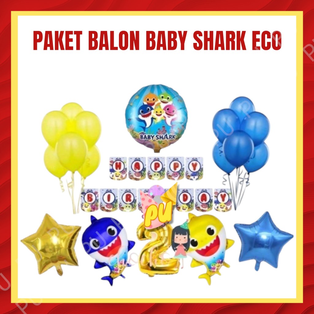 แพ็คเกจลูกโป่ง BABY SHARK ECO / ของตกแต่งวันเกิด Baby Shark