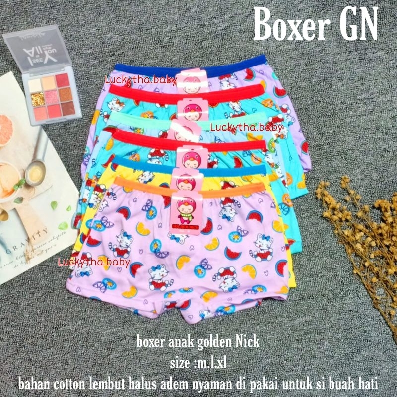 6ชิ้น _ ทองนิค 078 / 788 กางเกงบ็อกเซอร์เด็ก / บ็อกเซอร์เด็กผู้หญิงพิมพ์ลายเต็ม โมติฟ / นักมวย gn บน