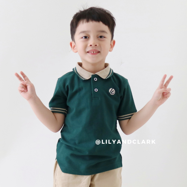HIJAU LILY AND CLARK เสื้อโปโลแขนสั้นเด็กผู้ชาย สี Army Green KK08