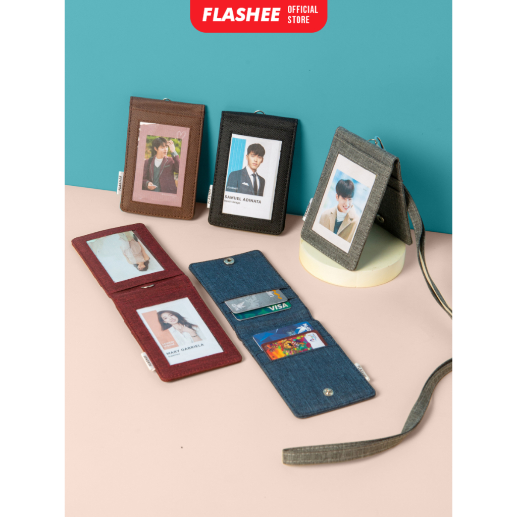 Flashee Lanyard ID Card Holder Brooklyn Name Tag Double-Sided Button Plastic Canvas Fabric