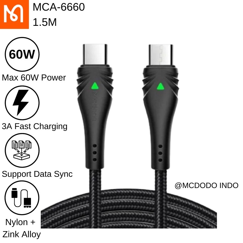 Mcdodo MCA-6660 Cable PD ชาร์จเร็ว 1.5m - ผ้า Type c to Type C ถัก