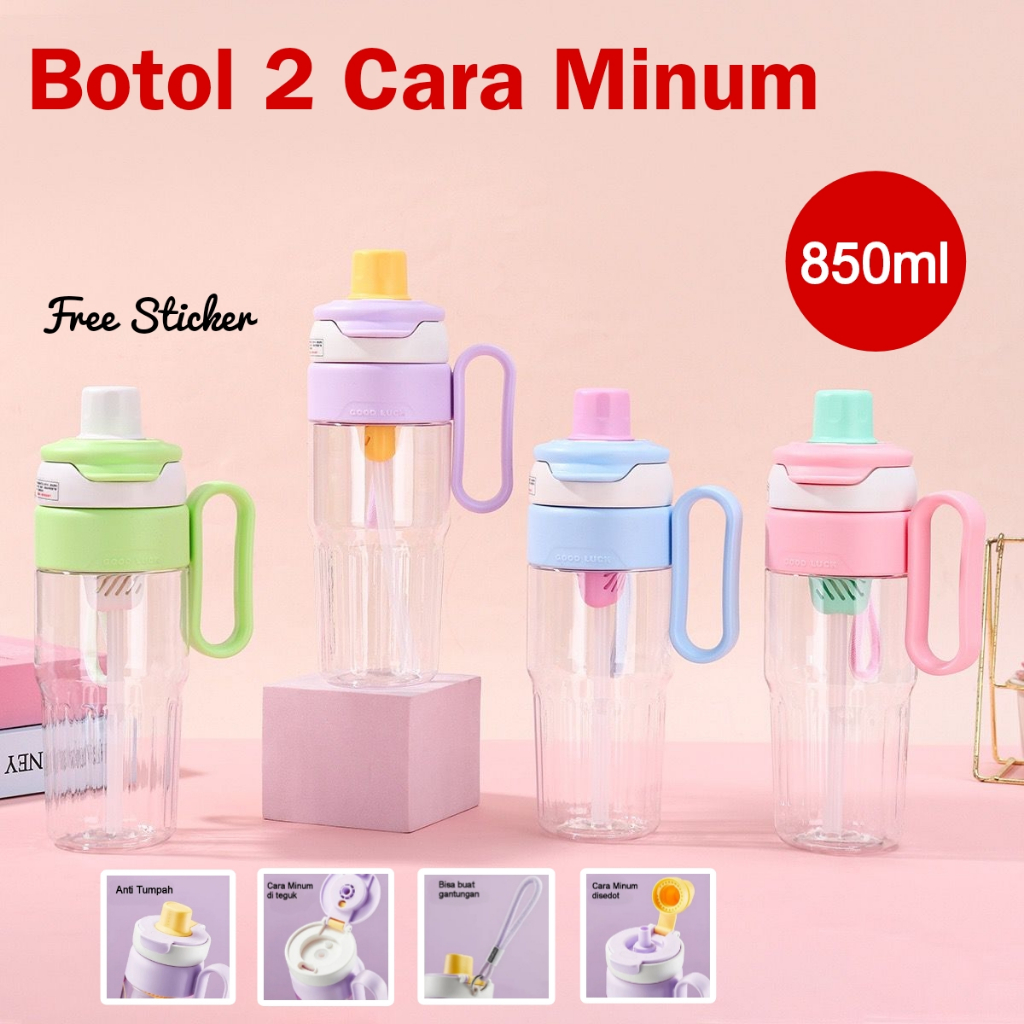 น่ารัก 2-WAY DRINKING BOTTLE 850ML STRAW/PLASTIC DRINKING BOTTLE พร้อมที่จับ BPA FREE