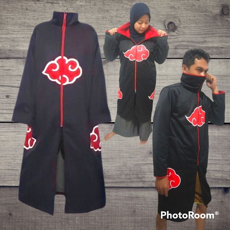 AKATSUKI คอยาว ROBE สําหรับผู้ชายและผู้หญิง COSPLAY UNISEX-AKASUKI ROBE-NARUTO ROBE-LOTTO ROBE-CHILD