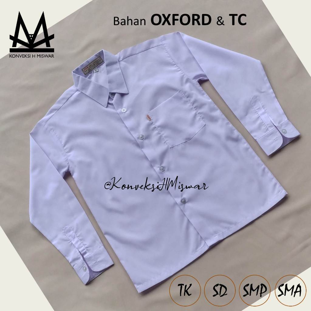 ชุดนักเรียน - เสื้อเชิ้ตสีขาวยาวธรรมดาสําหรับผู้ใหญ่ระดับประถมศึกษา กลาง และมัธยม - อ็อกซ์ฟอร์ด ทีซี หนา