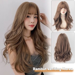 Korean Style Curly/Alami/ Panjang Poni/rambut palsu/rambut palsu wanita/rambut palsu wanita curly/wig wanita