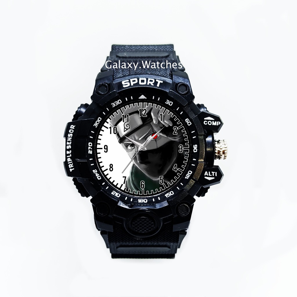 BOYS AESTHETIC SPORT WATCH BLACK WATERPROOF KAKASHI CHARACTER CUTE MODEL KID