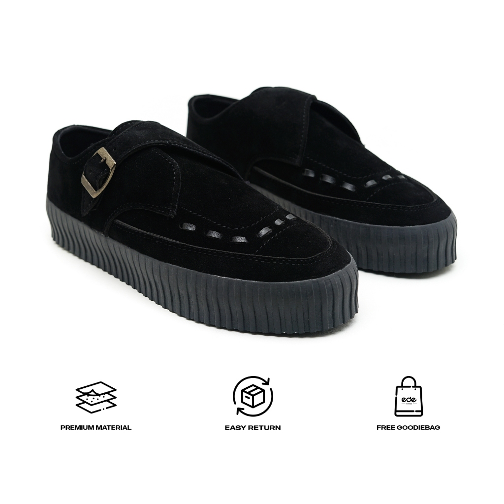 Edefootwear GRIM - รองเท้าสลิปออนหนังกลับลําลองสีดําสําหรับผู้ชาย