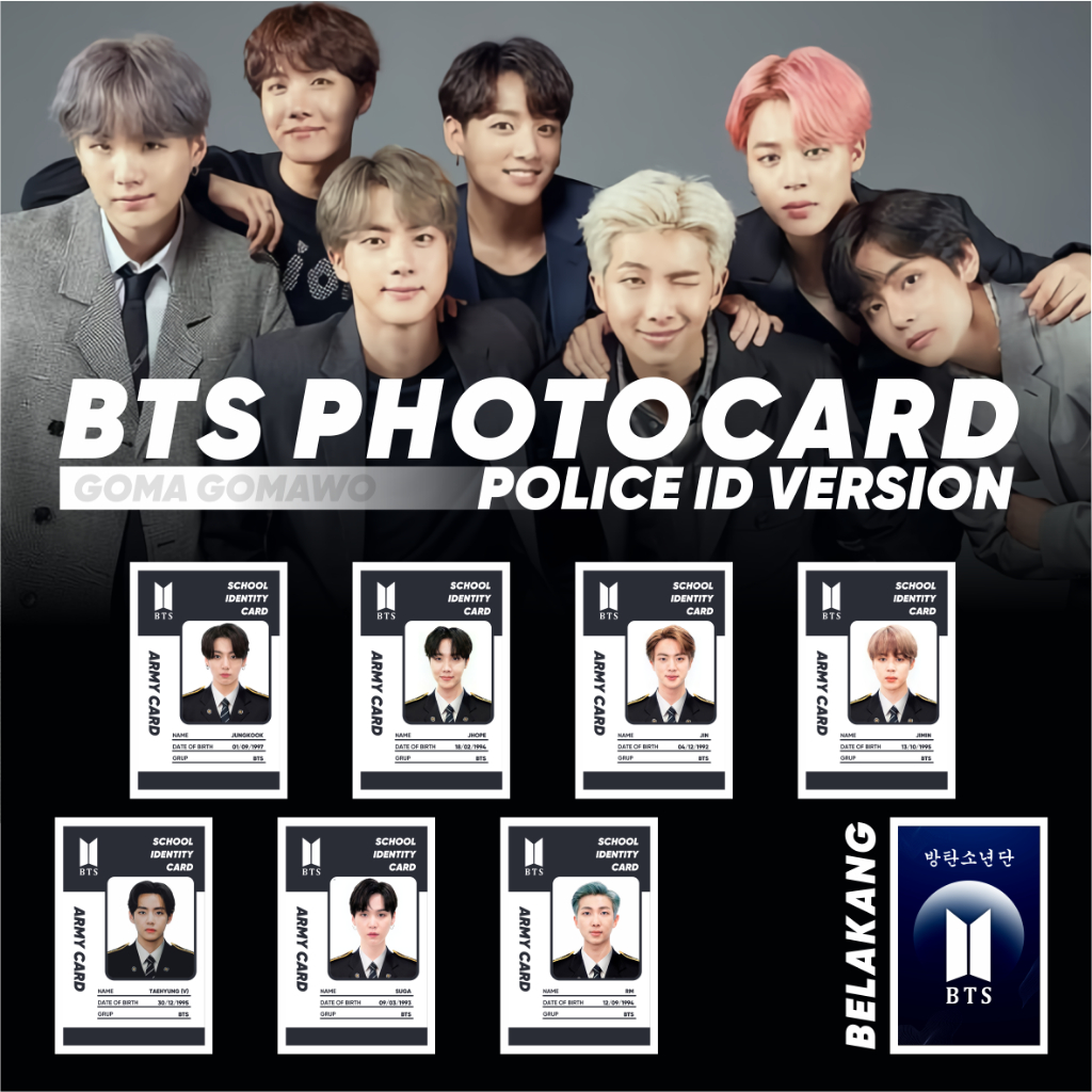 BTSOFFICIAL ID 2-SIDED PHOTOCARD (PRICE 7 ชิ้น + ลามิเนต 2 ด้าน) GOMAWO JPOP การ์ด KPOP IDOL BIAS JA