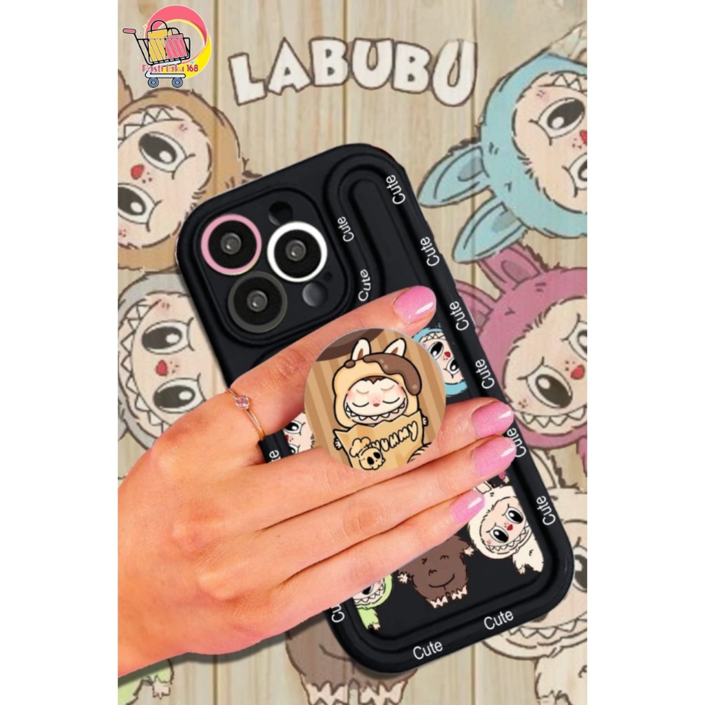 SSP007 poping socket + Labubu Double Side Case น่ารักซิลิโคน Softcase ปลอก Hp สําหรับ Samsung A26 A3