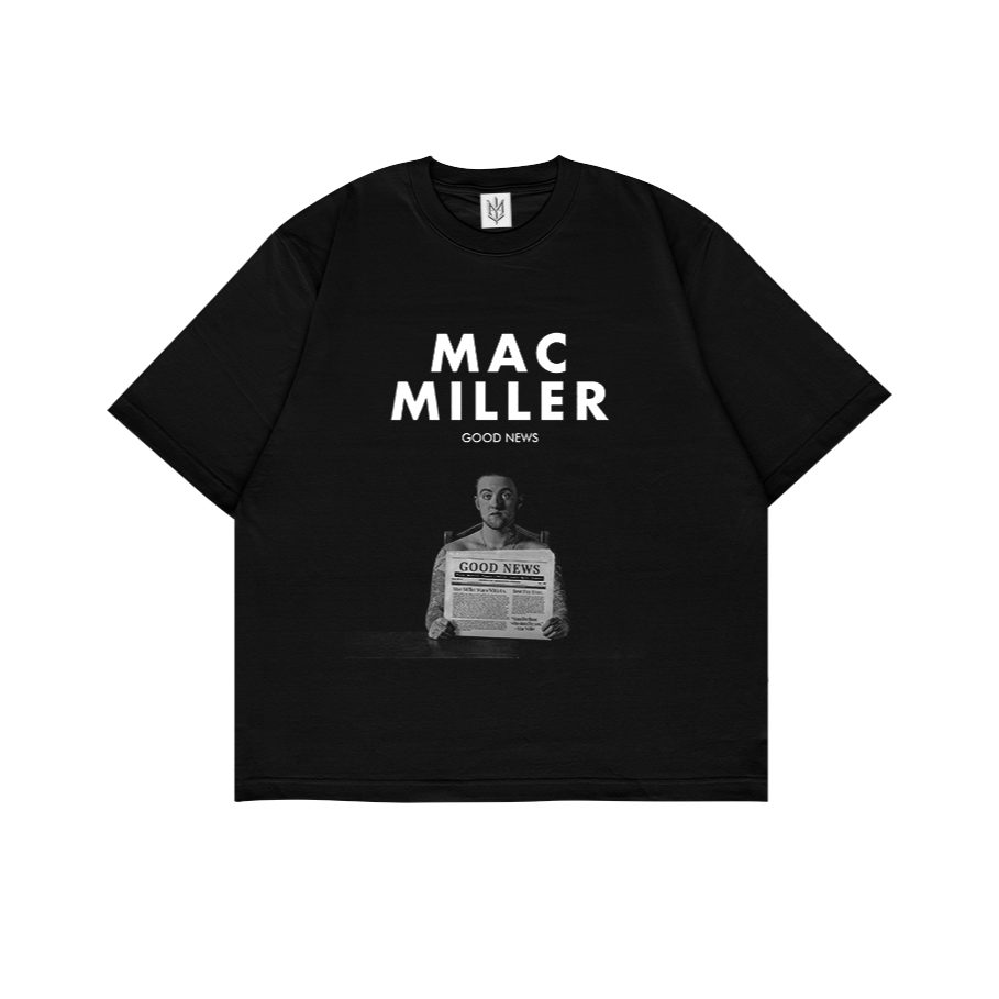 MAC MILLER GOOD NEWS เสื้อยืด | เสื้อยืด OVERSIZE สีดําสไตล์ Y2K VINTAGE BOOTLEG GRUNGE | ผู้ชาย ผู้