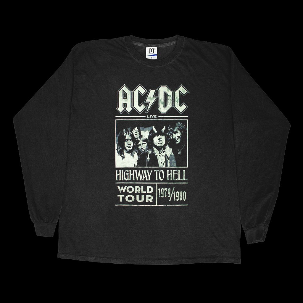 Ac/dc Highway to Hell Worl Tour - เสื้อยืดวงแขนยาว - เสื้อยืดวงวินเทจ