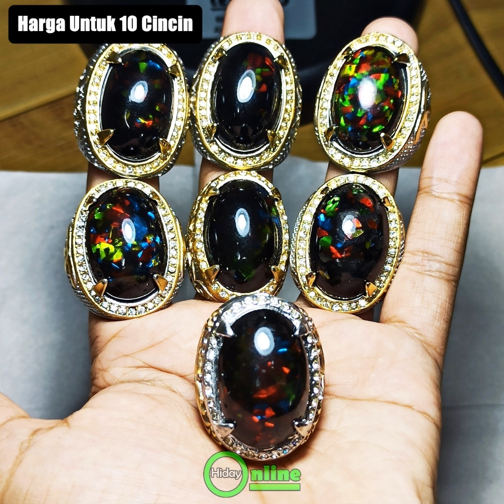 แพ็คเกจ 20 KALIMAYA BLACK OPAL JARONG GEM RINGS BIG SIZE [RESIN MATERIAL]