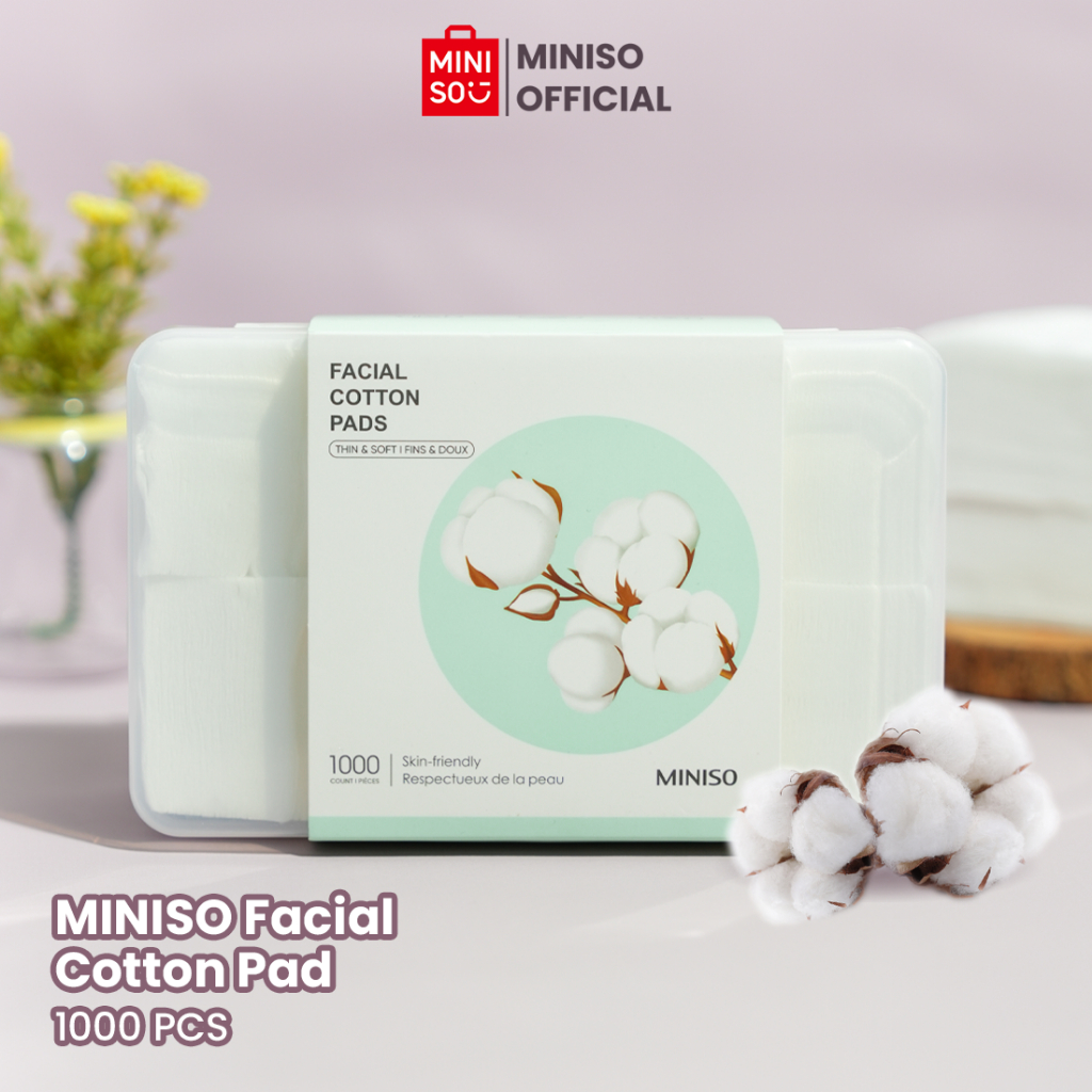 Miniso Official Thin Facial Cotton 1000 ชิ้น/ผ้าฝ้าย Toner Facial Cotton Pad Super Soft Ultra Thin Cleanser แต่งหน้า Make Up สําลีแผ่นกล่องผ้าฝ้ายทําความสะอาดผิวหน้าความงามผ้าฝ้าย
