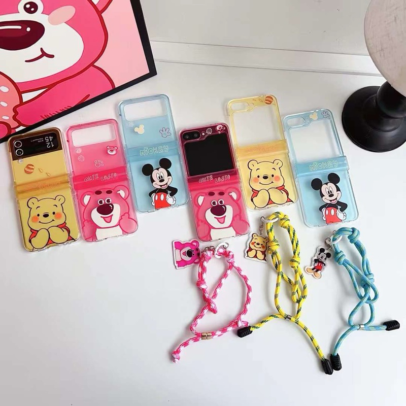 SAMSUNG HP GANTUNGAN กรณีใหม่Zflip8 น่ารักวินนี่เดอะพูห์มิกกี้เมาส์LotsoหมีสีชมพูToystoryน่ารักการ์ต