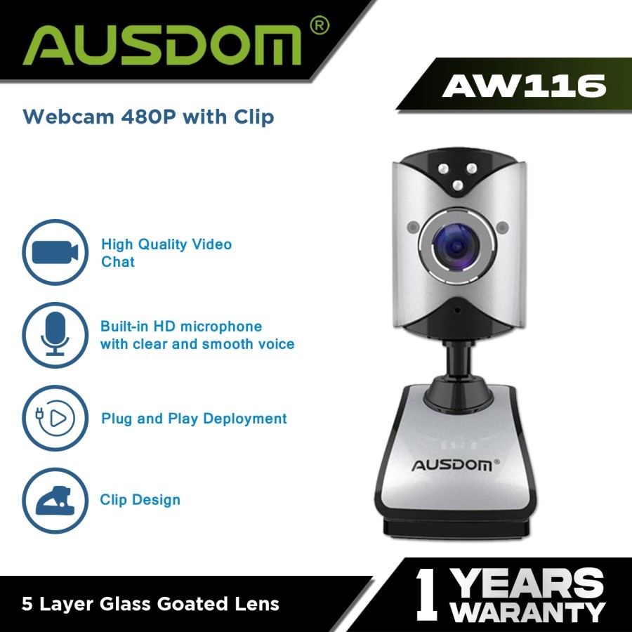Ausdom Webcam 480P พร้อมคลิปหนีบ - AW116