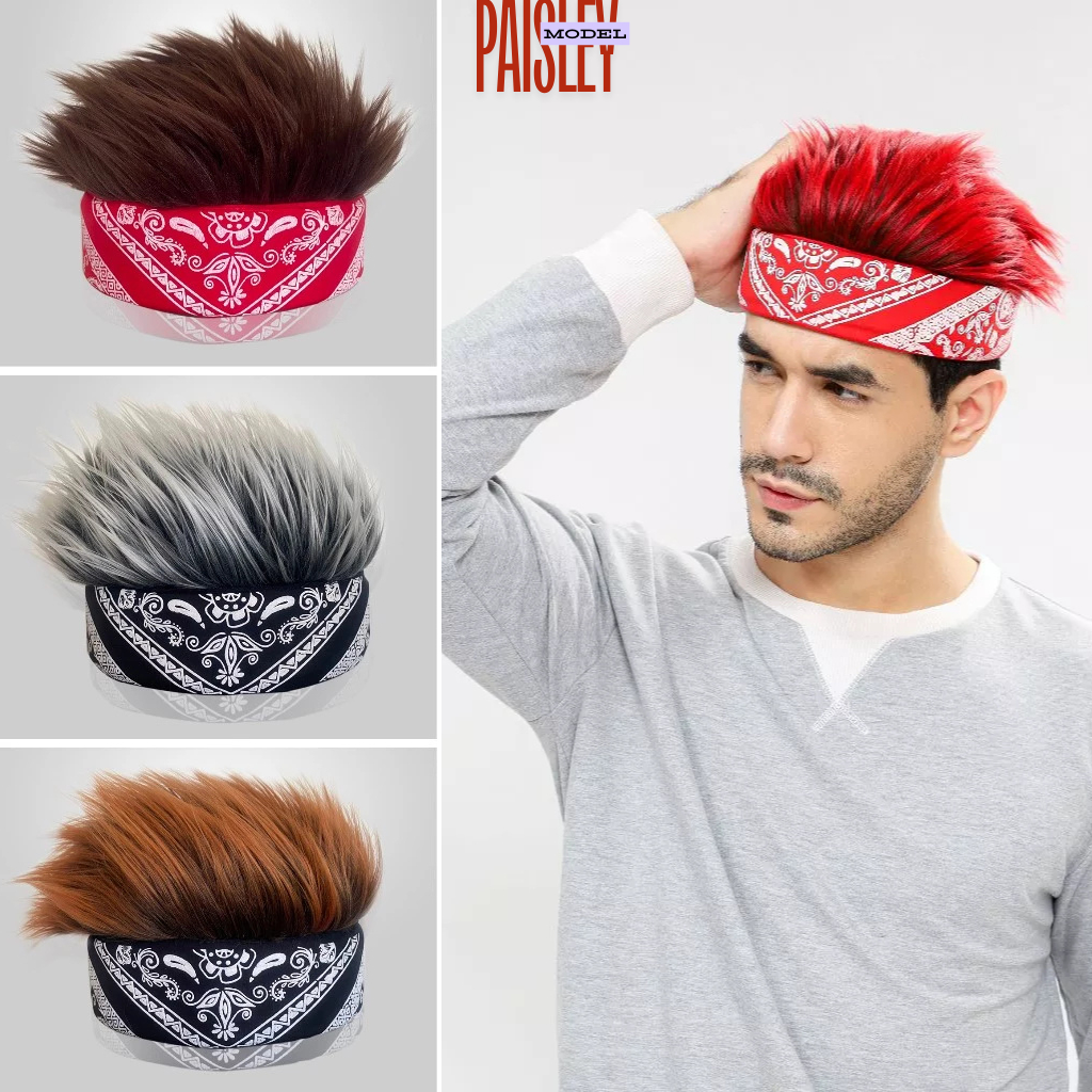 หมวกผมปลอมสําหรับผู้ชาย Udeng Bali Sundainese Style Matterial Synthetic โพลีเอสเตอร์ Viral Fur Headgear