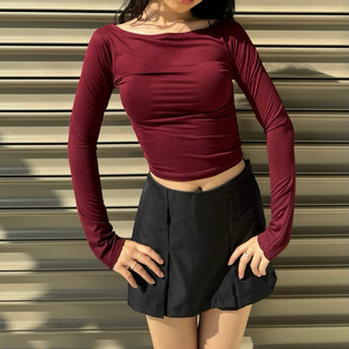 LANA TOP | Atasan Basic Wanita Longsleeve Lengan Panjang Boatneck Top Basic Seamless Top Spandex OASM