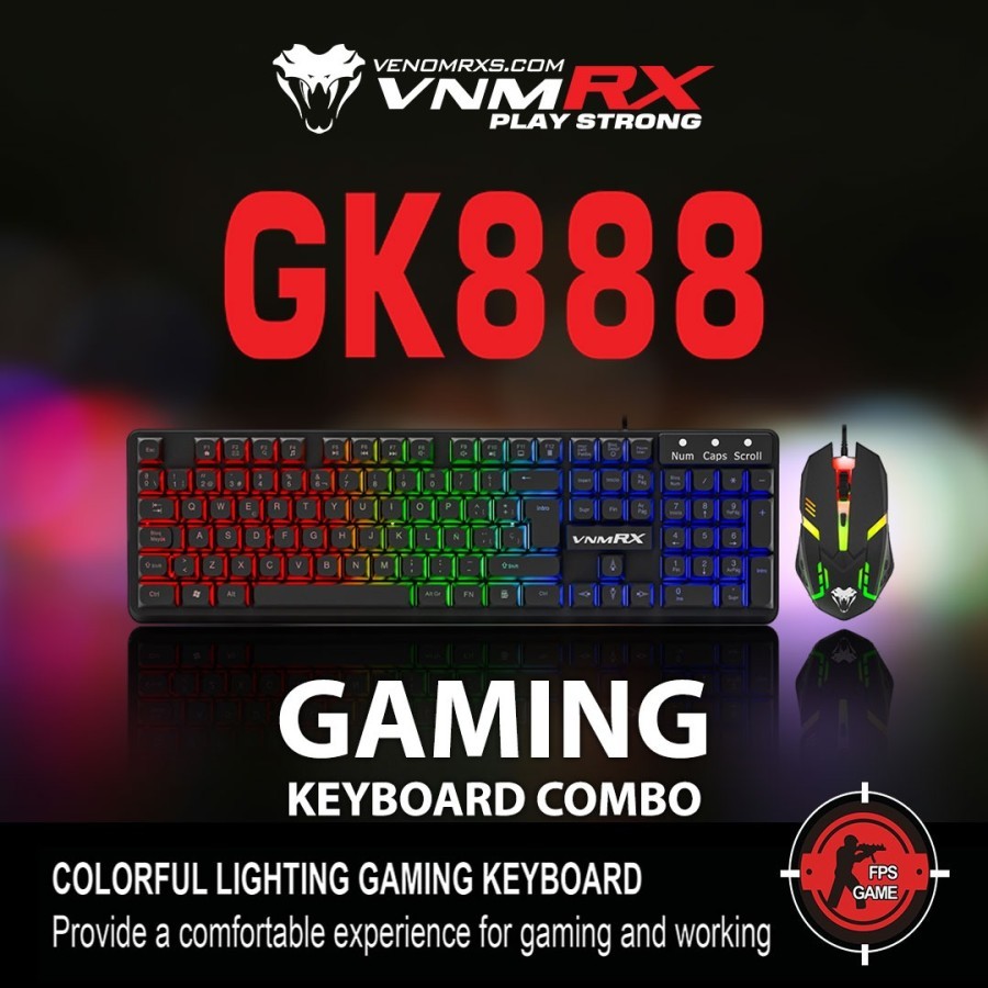 VENOMRX คีย์บอร์ด + เมาส์สําหรับเล่นเกม COMBO GK888 VENOM RX GK-888