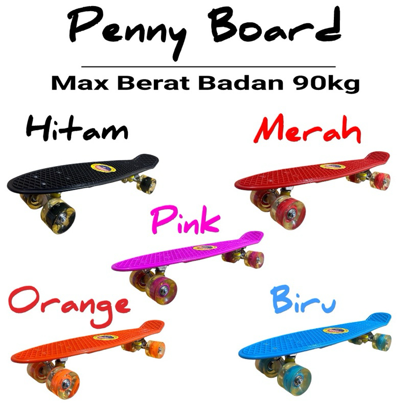 PENNY BOARD สเก็ตบอร์ดสําหรับเด็กปลา, COLORFUL PP MATERIAL, ล้อ PU แสงป้องกันการลื่นไถล
