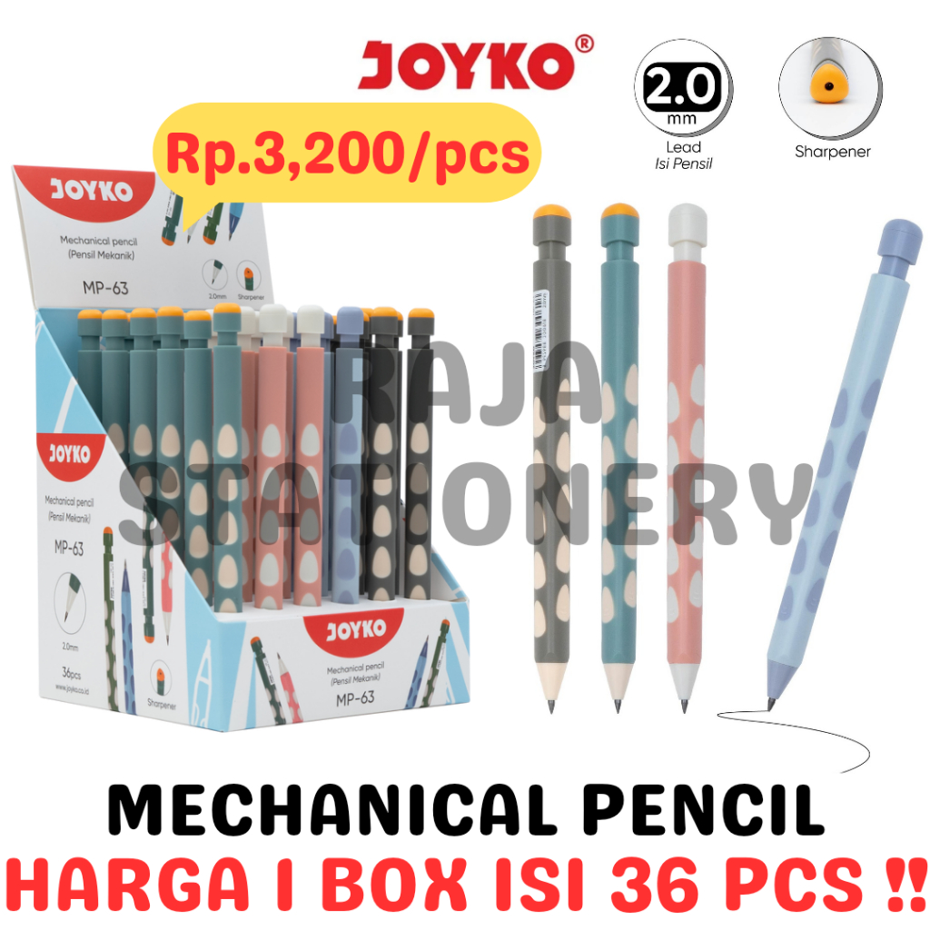 JOYKO MECHANICAL PENCIL 2.0MM CLICKER THICK MECHANICAL PENCIL 2.0 JOYKO PRINT MP-63 กล่อง [36 ชิ้น]