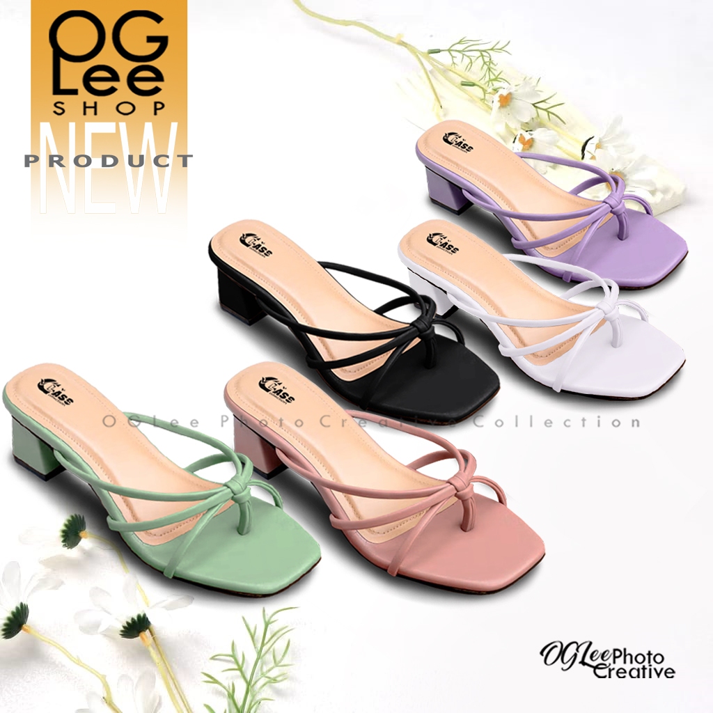 OGLee Shop รองเท้าแตะปาร์ตี้ผู้หญิง / Chunky Heels 5 cm AMIRA Knot Strap