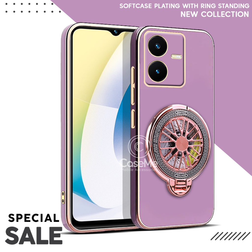Vivo Y22 Y22s Soft Case Stand Holder Ring Fun Silicone Luxury Plating