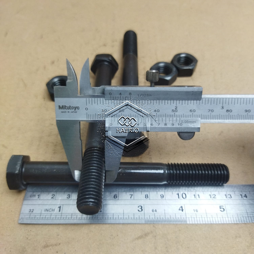 HTB STEEL BOLT NUT GRADE 8.8 M14X130 ครึ่งการอ่าน LENGTH 13 ซม.13 ซม. KEY BOLT 22 สีดํา M14 X 130 14