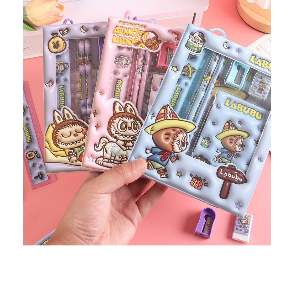 ATK LABUBU SET 6 IN 1 RULER PENCIL SHARPENER ERASER NOTES เครื่องเขียนของที่ระลึก Labubu STUDY SET