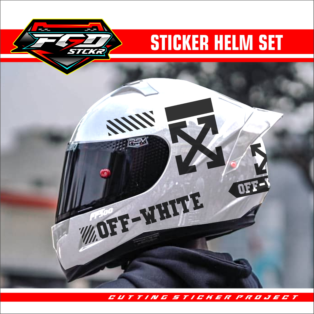 สติ๊กเกอร์หมวกกันน็อค - สติ๊กเกอร์ตัดชุดหมวกกันน็อค OFF WHITE