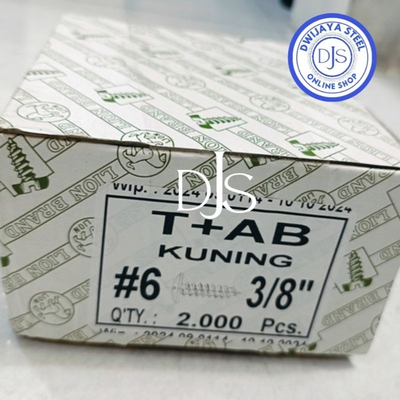 6X3/8" 1 กล่อง TSAT สีเหลือง MOON LION SCREW TS TAB TSAB TSAT 6X3/8" T+AB SCREW 1 ซม.